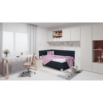 Lit tapissé MARIA PETITE 120x200 cm avec coffre de rangement, sans matelas, anthracite
