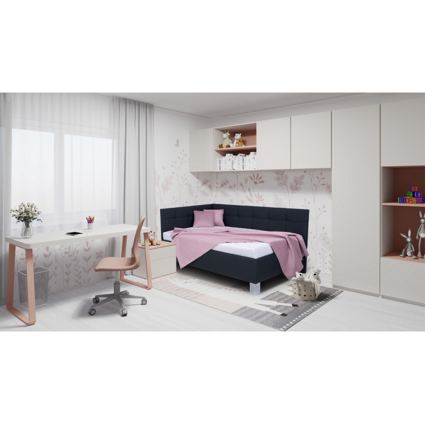 Lit tapissé MARIA PETITE 120x200 cm avec coffre de rangement, sans matelas, anthracite