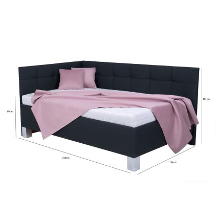 Lit tapissé MARIA PETITE 120x200 cm avec coffre de rangement, sans matelas, anthracite