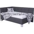 Lit tapissé MARIA PETITE 120x200 cm, matelas inclus et coffre de rangement intégré, gris
