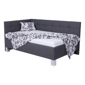 Lit tapissé MARIA PETITE 120x200 cm, matelas inclus et coffre de rangement intégré, gris