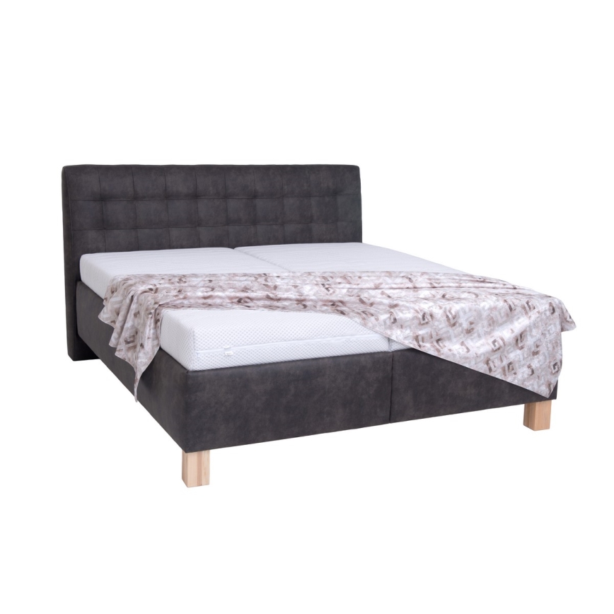 Lit tapissé VIOLET 160 x 200 cm avec matelas et coffre de rangement, gris foncé