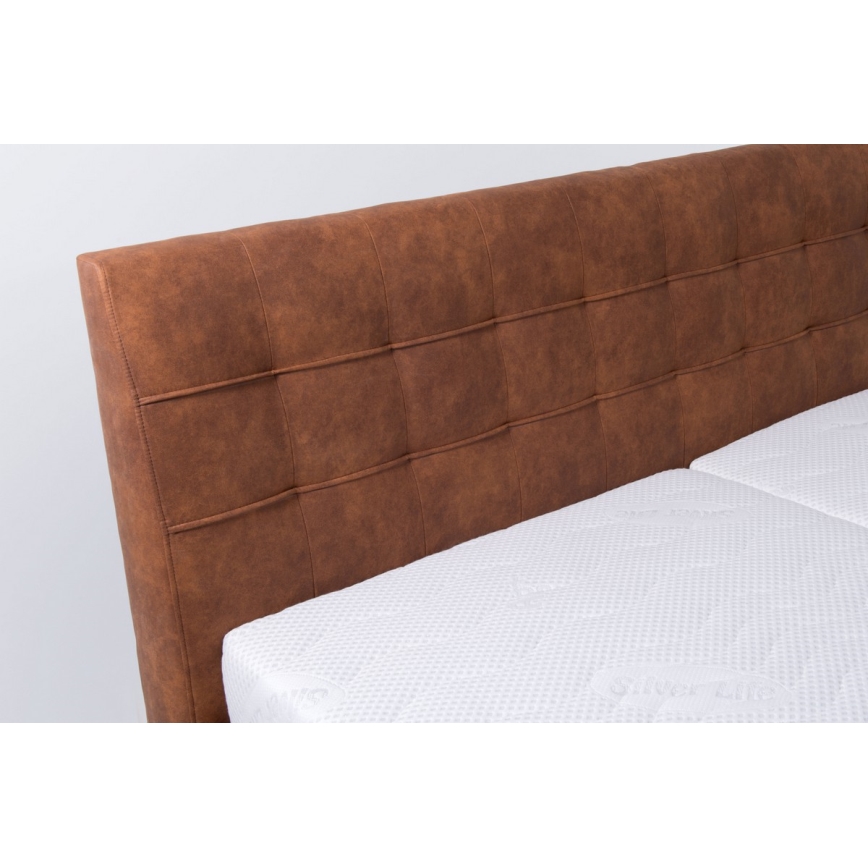 Lit tapissé VIOLET 160x200 cm avec matelas et coffre de rangement, coloris cognac