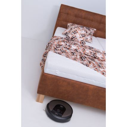 Lit tapissé VIOLET 160x200 cm avec matelas et coffre de rangement, coloris cognac