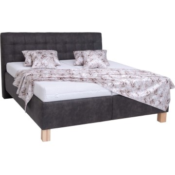 Lit tapissé VIOLET 180x200 cm avec matelas et coffre de rangement, gris anthracite