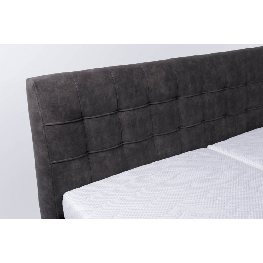 Lit tapissé VIOLET 180x200 cm avec matelas et coffre de rangement, gris anthracite