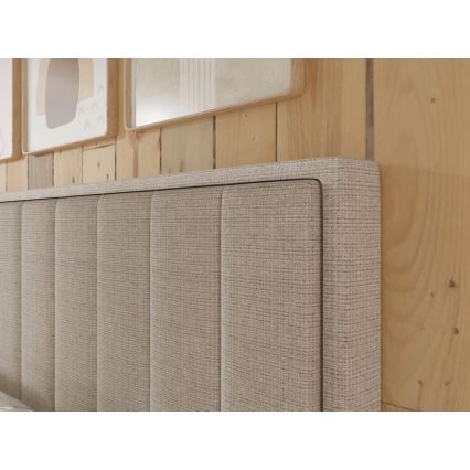 Lit double rembourré avec matelas et surmatelas, espace de rangement ALICIA 160x200 cm beige