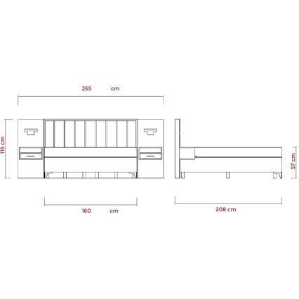 Lit double rembourré avec matelas et surmatelas, espace de rangement ALICIA 160x200 cm beige
