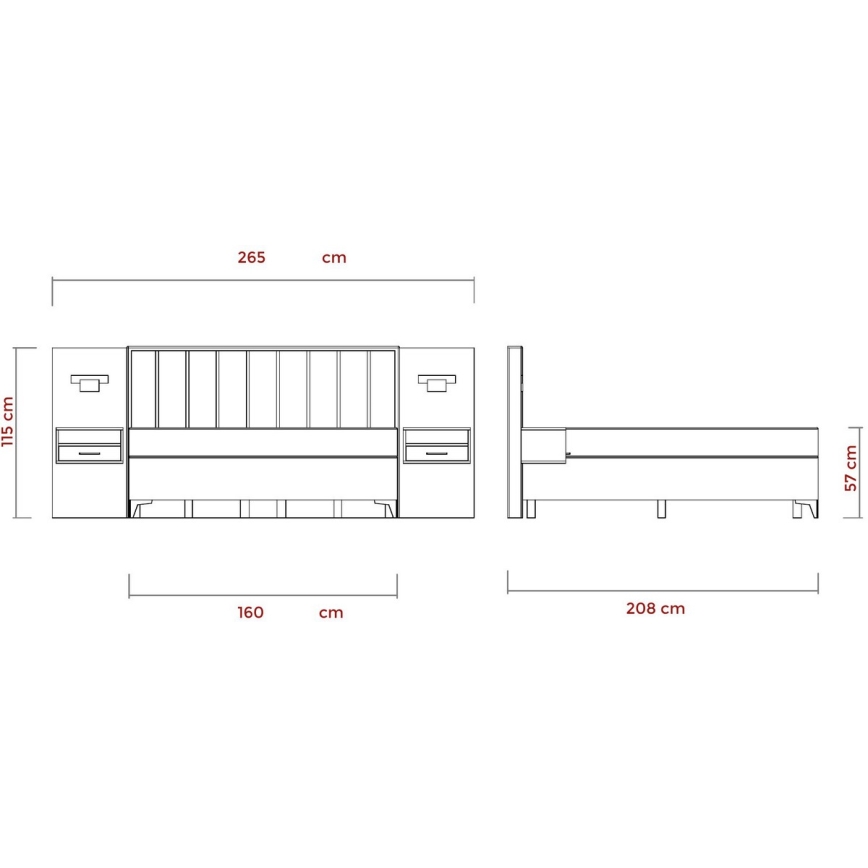 Lit double rembourré avec matelas et surmatelas, espace de rangement ALICIA 160x200 cm beige