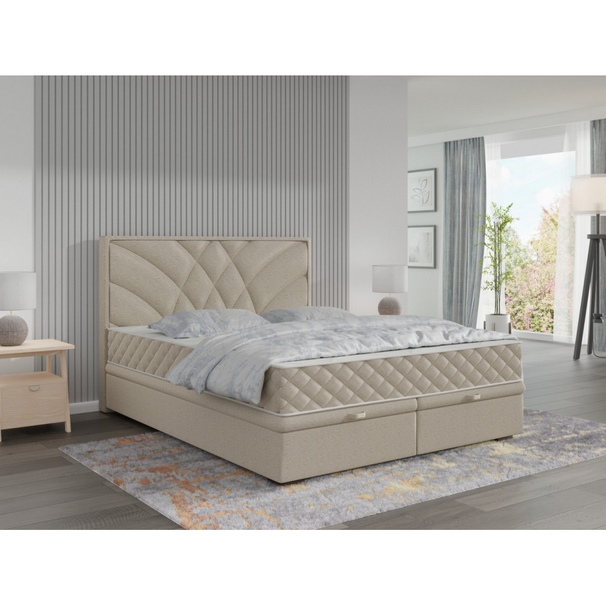 Lit tapissé avec matelas et espace de rangement GINA 140x200 cm beige