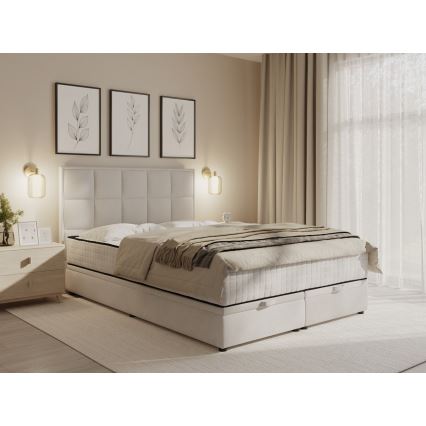 Lit tapissé avec matelas et espace de rangement GRACE 140x200 cm beige