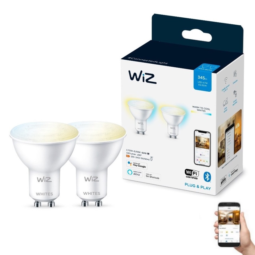 LOT 2x Ampoule à intensité variable LED PAR16 GU10/4,7W/230V 2700-6500K CRI 90 Wi-Fi - WiZ