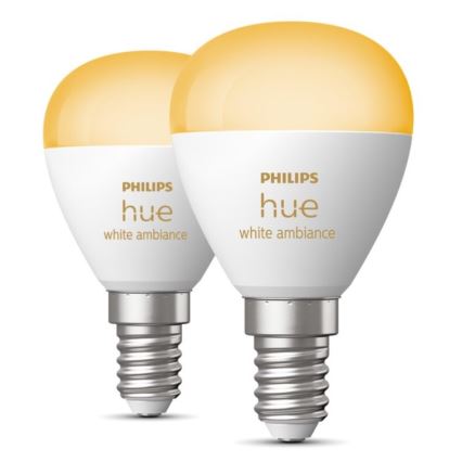 LOT 2x Ampoule à intensité variable LED Philips Hue WHITE AMBIANCE P45 E14/5,1W/230V 2200-6500K