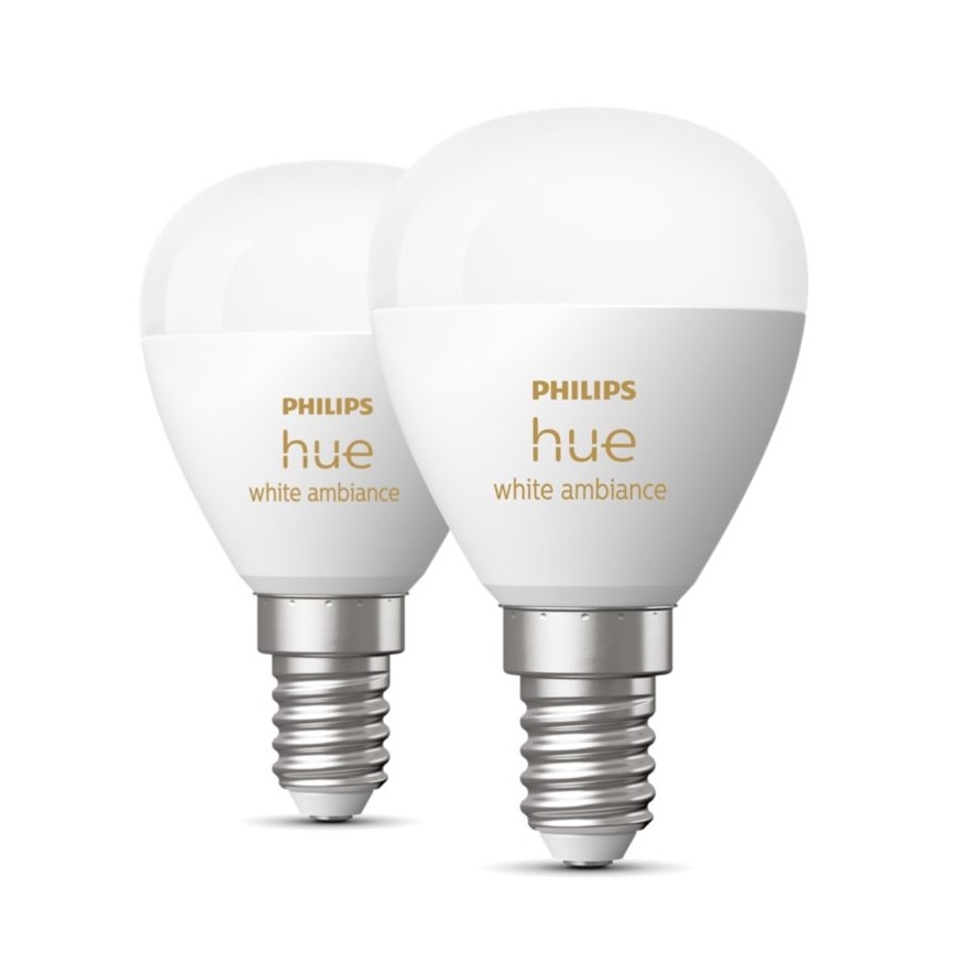 LOT 2x Ampoule à intensité variable LED Philips Hue WHITE AMBIANCE P45 E14/5,1W/230V 2200-6500K