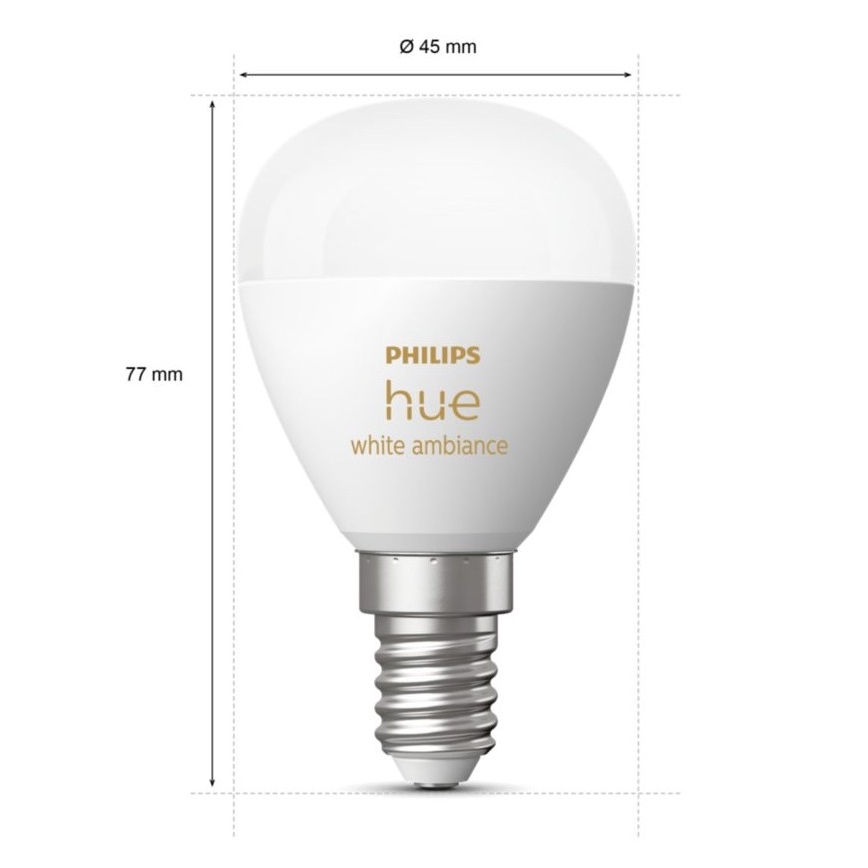 LOT 2x Ampoule à intensité variable LED Philips Hue WHITE AMBIANCE P45 E14/5,1W/230V 2200-6500K