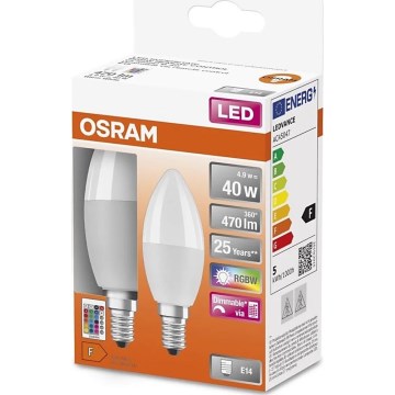 LOT 2x Ampoule à intensité variable LED RGBW B38 E14/4,9W/230V 2700K + Télécommande - Osram