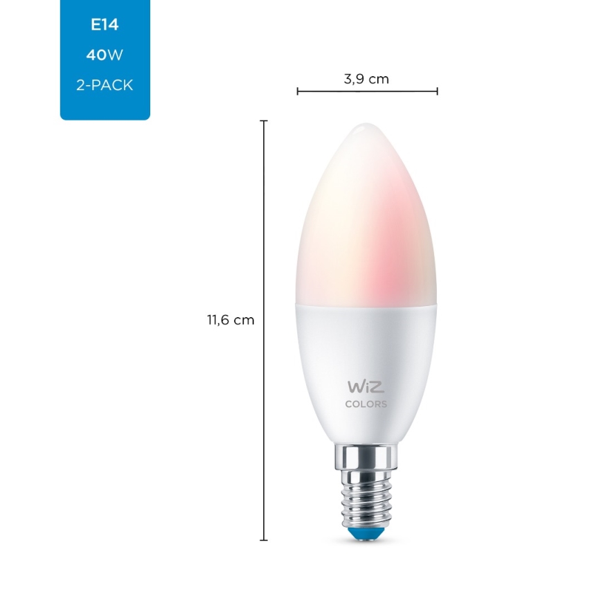 LOT 2x Ampoule à intensité variable LED RGBW C37 E14/4,9W/230V 2200-6500K Wi-Fi - WiZ