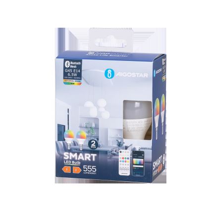 LOT 2x Ampoule à intensité variable LED RGBW MESH Smart G45 E14/6,5W/230V 2700-6500K - Aigostar