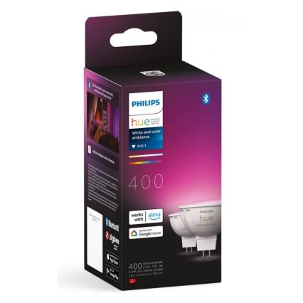 LOT 2x Ampoule à intensité variable LED RGBW Philips Hue White And Color Ambiance GU5,3/MR16/6,3W/12V 2000-6500K