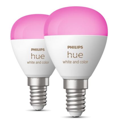 LOT 2x Ampoule à intensité variable LED RGBW Philips Hue White And Color Ambiance P45 E14/5,1W/230V 2000-6500K