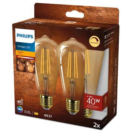 LOT 2x Ampoule à intensité variable LED VINTAGE Philips ST64 E27/4,2W/230V 2200K