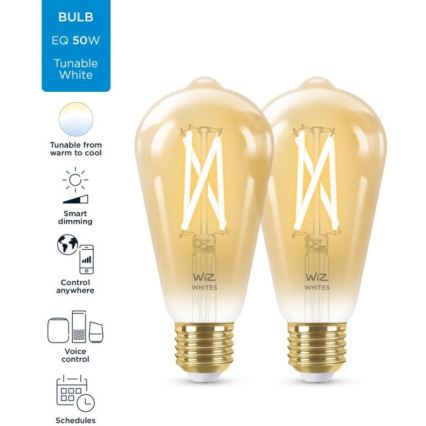 LOT 2x ampoule à intensité variable LED VINTAGE FILAMENT ST64 E27/6,7W/230V 2000-5000K Wi-Fi - WiZ