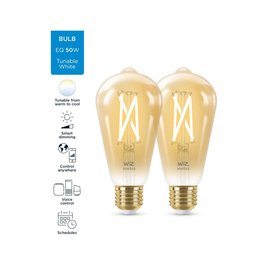 LOT 2x ampoule à intensité variable LED VINTAGE FILAMENT ST64 E27/6,7W/230V 2000-5000K Wi-Fi - WiZ