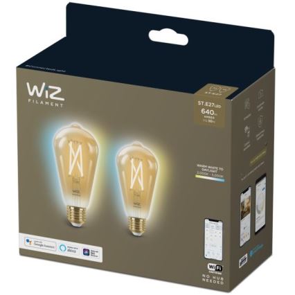 LOT 2x ampoule à intensité variable LED VINTAGE FILAMENT ST64 E27/6,7W/230V 2000-5000K Wi-Fi - WiZ
