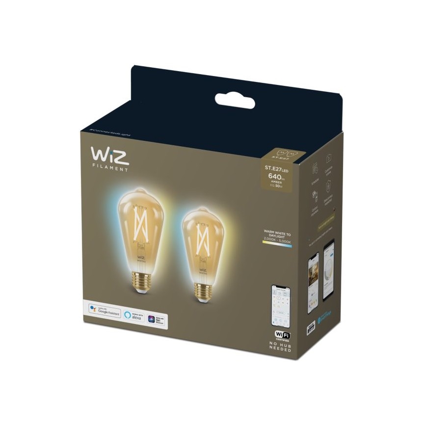 LOT 2x ampoule à intensité variable LED VINTAGE FILAMENT ST64 E27/6,7W/230V 2000-5000K Wi-Fi - WiZ
