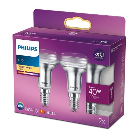 LOT 2x Ampoule de réflecteur LED Philips E14/2,8W/230V 2700K
