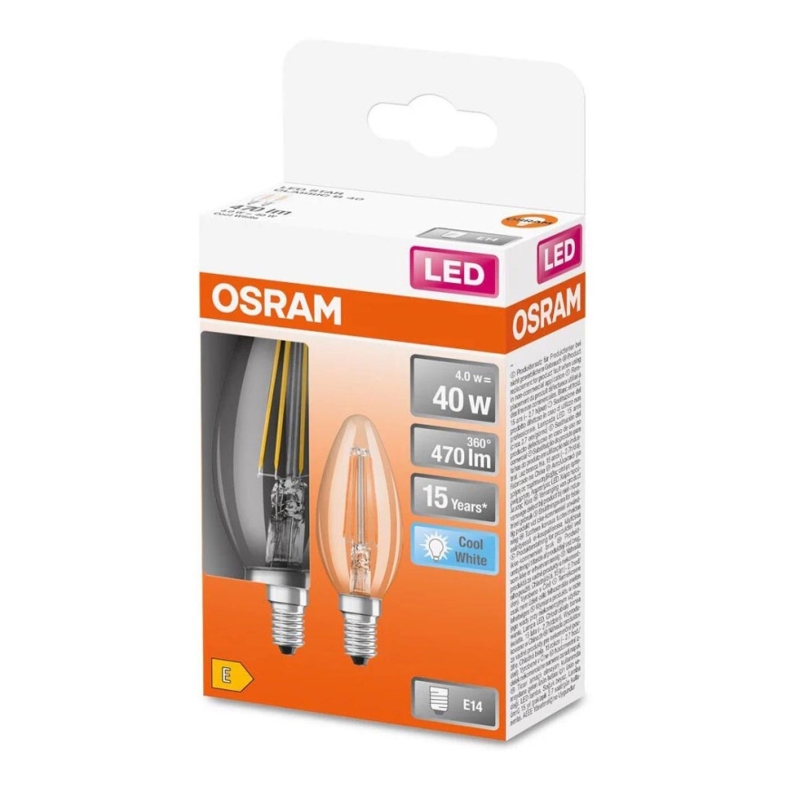 LOT 2x Ampoule LED FILAMENT B35 E14/4W/230V 4000K - Osram