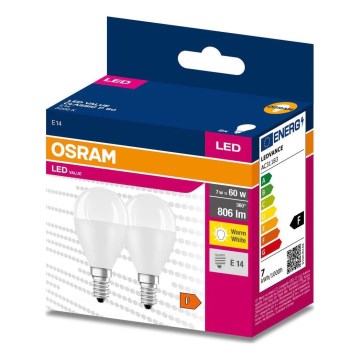LOT 2x Ampoule LED P45 E14/7W/230V 3000K - Osram