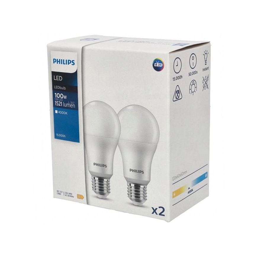 LOT 2x Ampoule LED Philips A67 E27/13W/230V 4000K