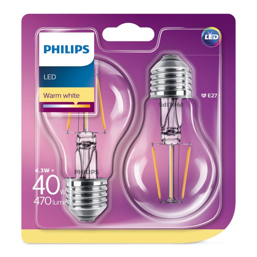 LOT 2x Ampoule LED Philips E27/4,3W/230V 2700K