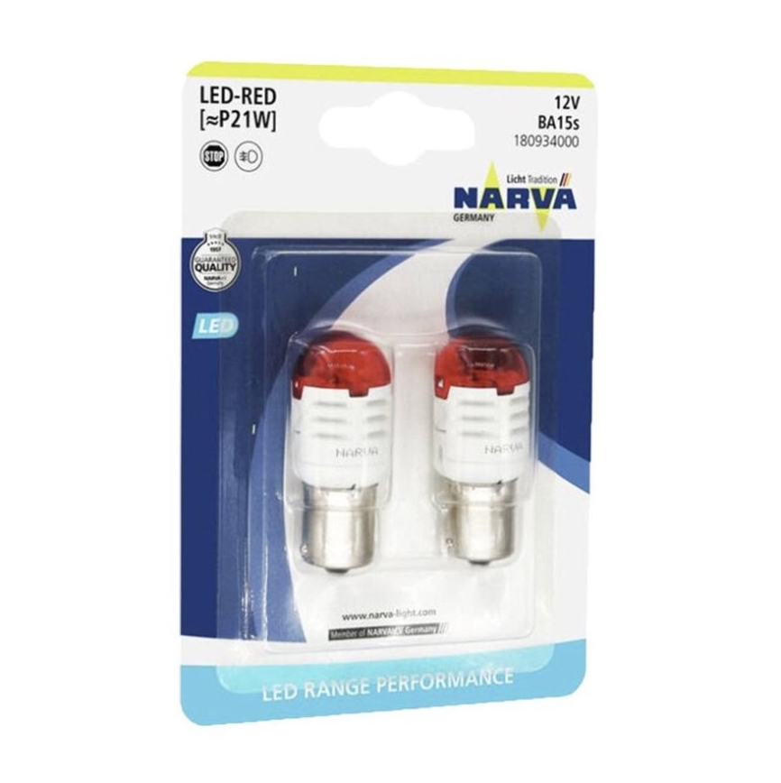 LOT 2x Ampoule LED pour voiture P21W BA15s/1,75W/12V rouge - Narva 18093RPNVAB2