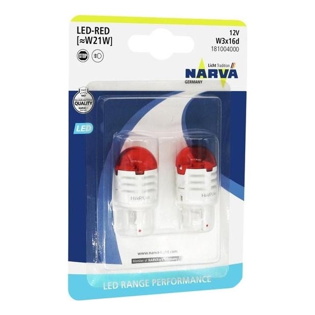 LOT 2x Ampoule LED pour voiture W21W W3x16d/1,75W/12V rouge - Narva 18100RPNVAB2