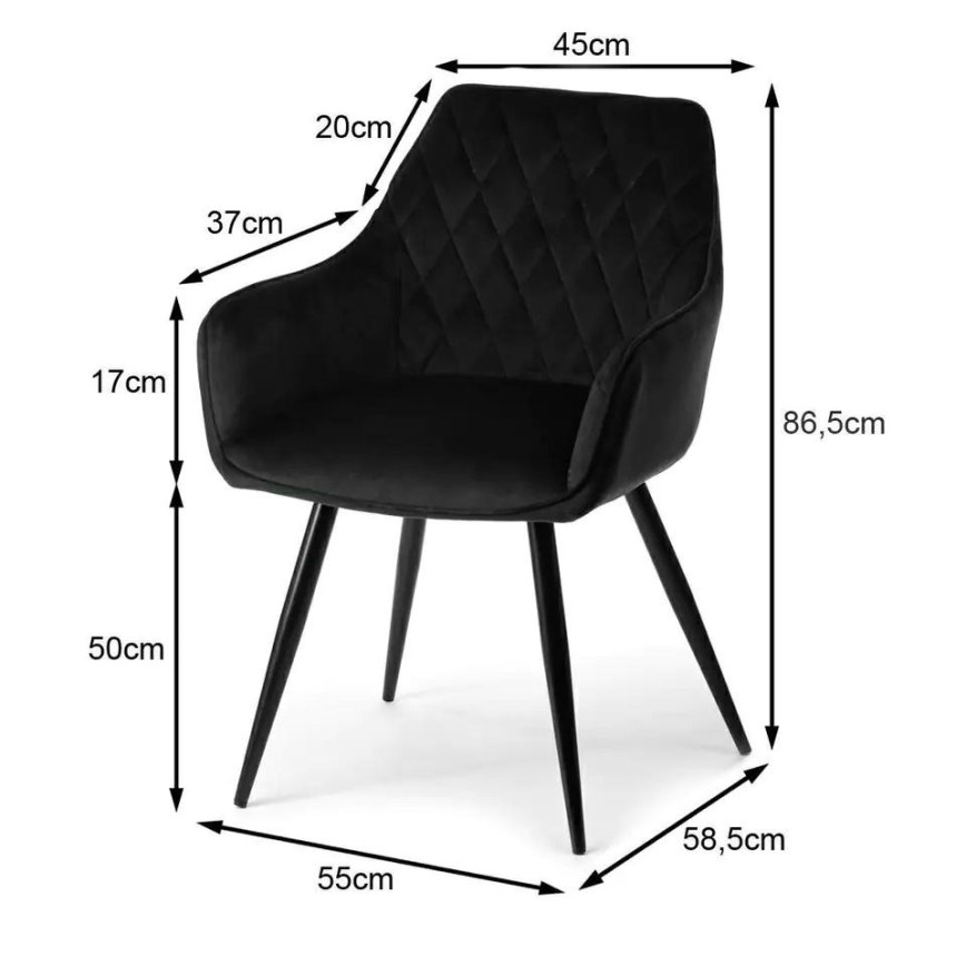LOT 2x Chaise de salle à manger SAMETTI noires