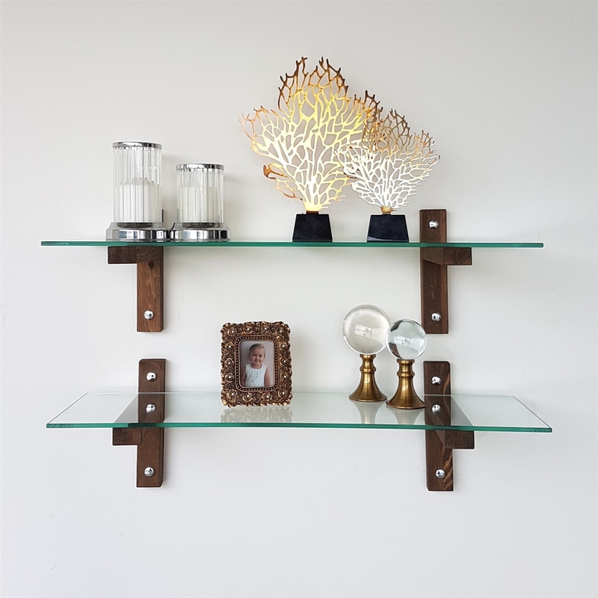 LOT 2x Étagère murale 25x85 cm pin/transparent