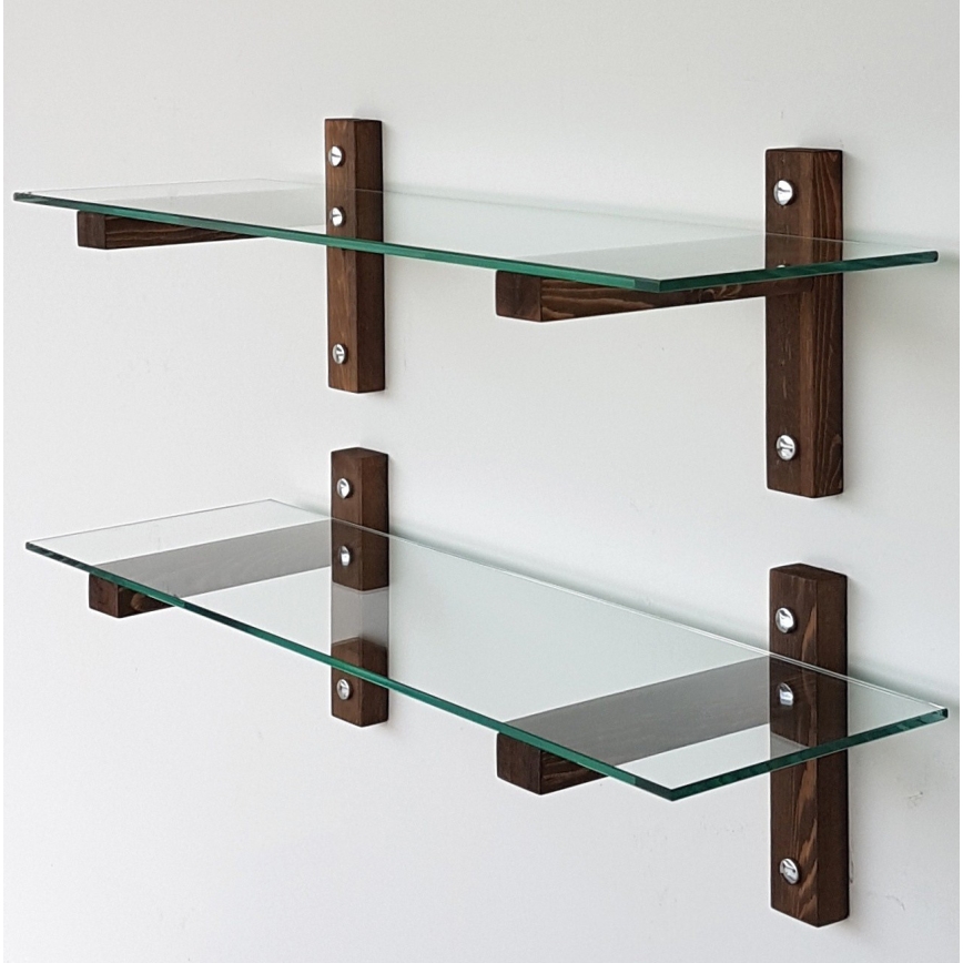 LOT 2x Étagère murale 25x85 cm pin/transparent