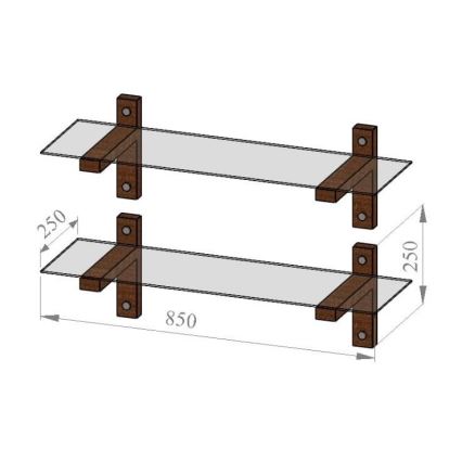 LOT 2x Étagère murale 25x85 cm pin/transparent