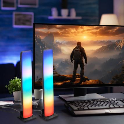 LOT 2x Lampe de table RGB à intensité variable GAMER LED/5W/5V + Télécommande