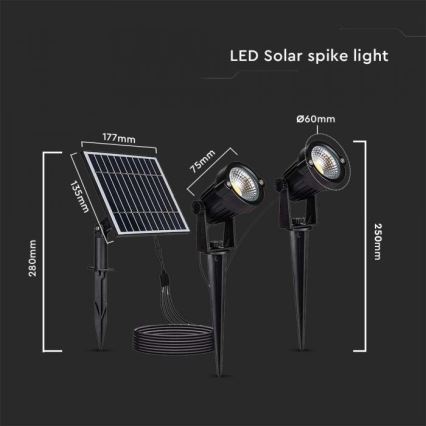 LOT 2x Lampe solaire extérieure 2xLED/1,2W/3,7V IP65 3000K