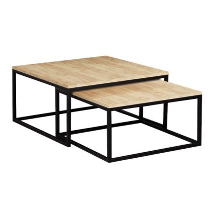 LOT 2x Table basse DUAL doré chêne/noir