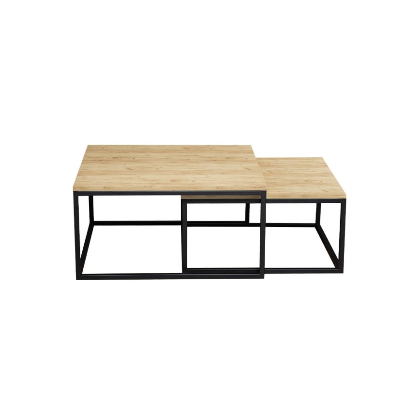LOT 2x Table basse DUAL doré chêne/noir