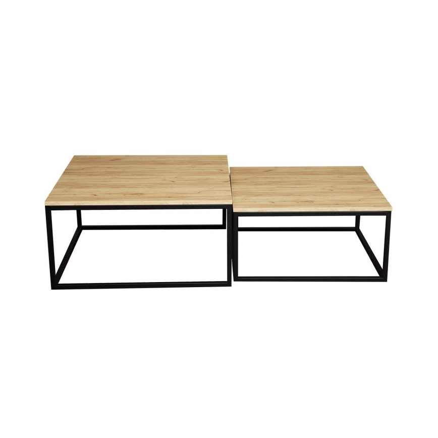 LOT 2x Table basse DUAL doré chêne/noir