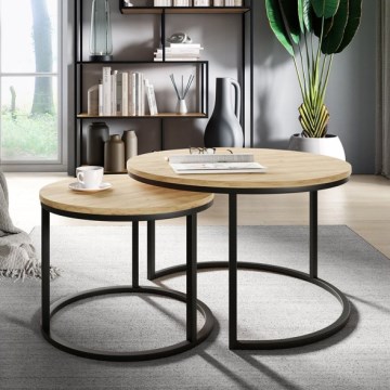 LOT 2x Table basse RABEN noir/doré chêne