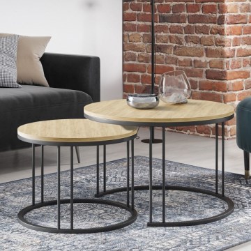 LOT 2x Table basse RAGNAR noir/doré chêne