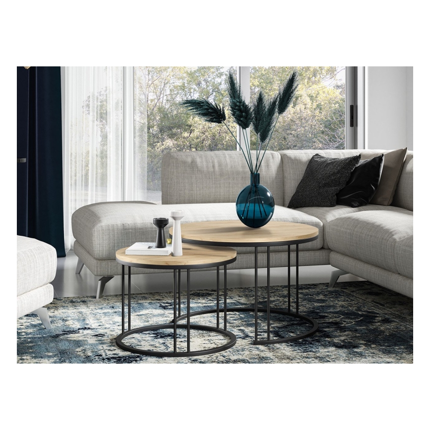 LOT 2x Table basse RAGNAR noir/doré chêne