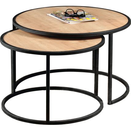 LOT 2x Table basse TAMBUR noir/beige