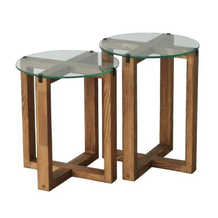 LOT 2x Table d'appoint AMALFI d. 40 cm marron/transparent